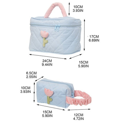 Women&#39;s Tulip Flowers Pouch Large Capacity Travel Cosmetic Bag Corduroy Zipper Toiletry Bags Portable Storage Box Casual Organiz