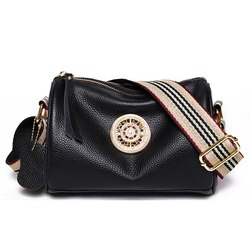 Women Genuine Leather Handbags Simple and Fashionable Wide Shoulder Bag Rotating Metal Lock Ladies Shoulder Bags Messenger Bag