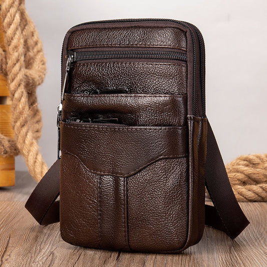 Men Genuine Leather Shoulder Male fanny pack High Quality Messenger Bags  Men&#39;s Fashion Business Belt Bag Small Briefcase Waist