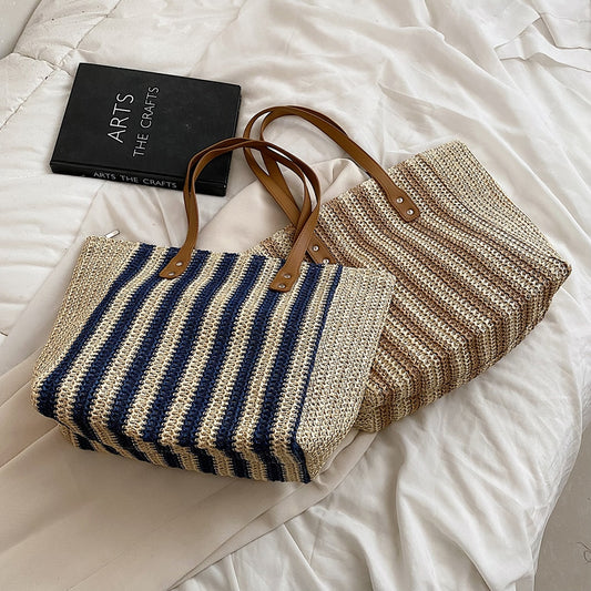 Straw Woven Underarm Shoulder Bags Women Summer Beach Female Shopper Totes Handbags for Holiday Vacation Seaside