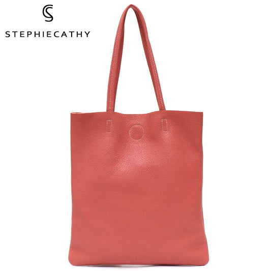 SC Minimalist Design Genuine Leather Tote Handbag Women Large Laptop Shopper Bag Soft Cowhide Female Casual Daily Shoulder Purse