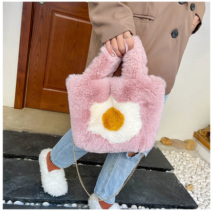 Fashian Faux Fur Egg Toast Bag Tote Bag Women Winter Warm Handbag High Quality