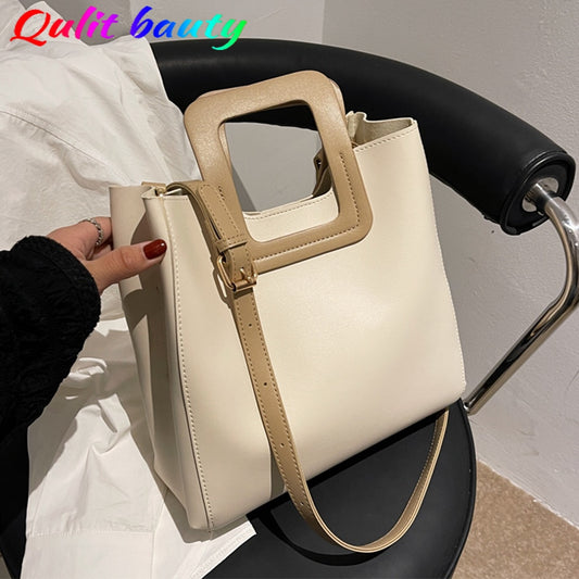 Spring Large Capacity Women&#39;s Shopping Tote Top Quality PU Leather Simple Shoulder Crossbody Bag Designer Tote with Short Handle