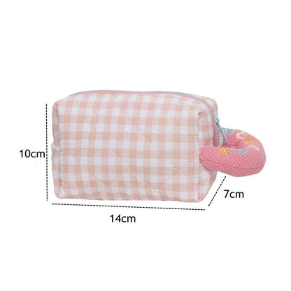 PURDORED 1 Pc Cute Plaid  Makeup Bag for Women Zipper Candy Color Girl  Cosmetic Bag Travel Make Up Pouch Student Pencil Bag