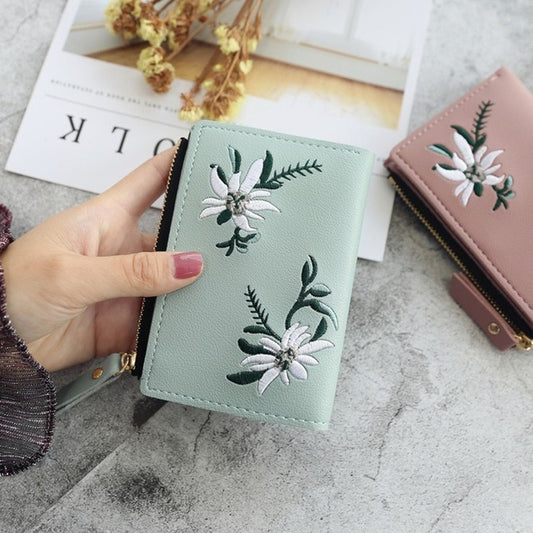 Women&#39;s Wallets Print Flower Short Wallet For Woman Zipper Mini Coin Purse Ladies Small Wallet Female Leather Card Holder