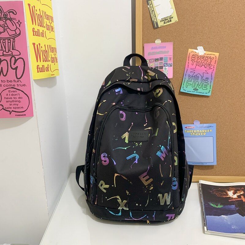 High Quality Letter Printing Waterproof Nylon Women Backpack Female Kawaii School Bag Big Laptop Backpacks Girl Travel Mochila