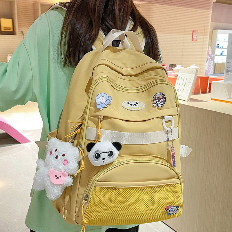 Girl Travel Mesh Kawaii School Bag Trendy Female College Backpack Lady Badge Pin Backpack Fashion Women Cute Laptop Net Book Bag