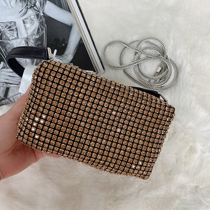 Crystal Rhinestone Evening Crossbody Bags for Women Luxury Brand Bling Purse Mini Top Handle Handbag Chain Mesh Clutch for Party