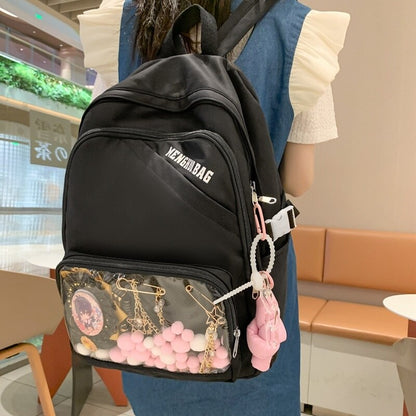 Ita Bag Women Laptop School Backpack with Clear Pocket for Pin Display Teen Girl Kawaii Transparent empty Ita Backpack