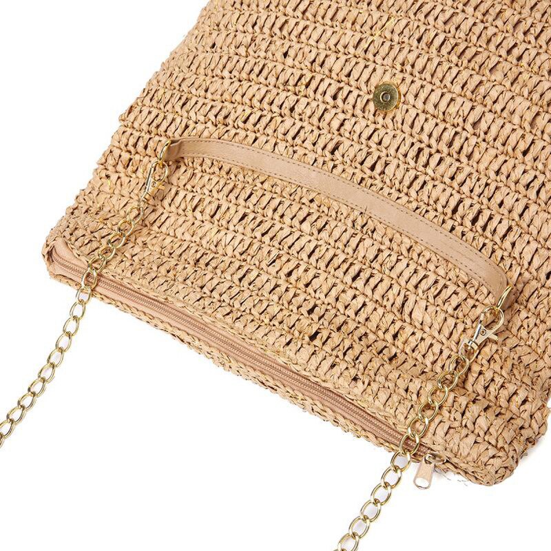 New Fashion Women&#39;s Shoulder Bag Bohemian Summer Straw Beach Bag Zip Designer Female Chain Tote Bag High Capacity Shopper Wallet