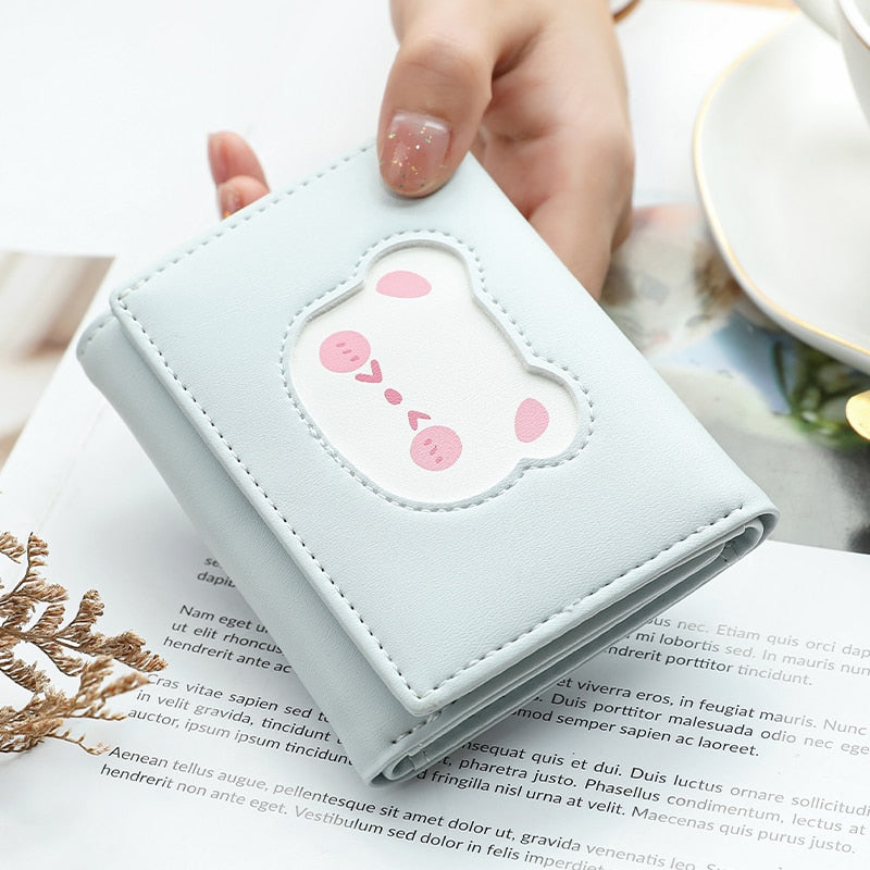 Brand Designer Cute bear Small Three Fold Wallets For Women Soft PU Leather Card Holder Purse Ladies  Fashion Purses Female