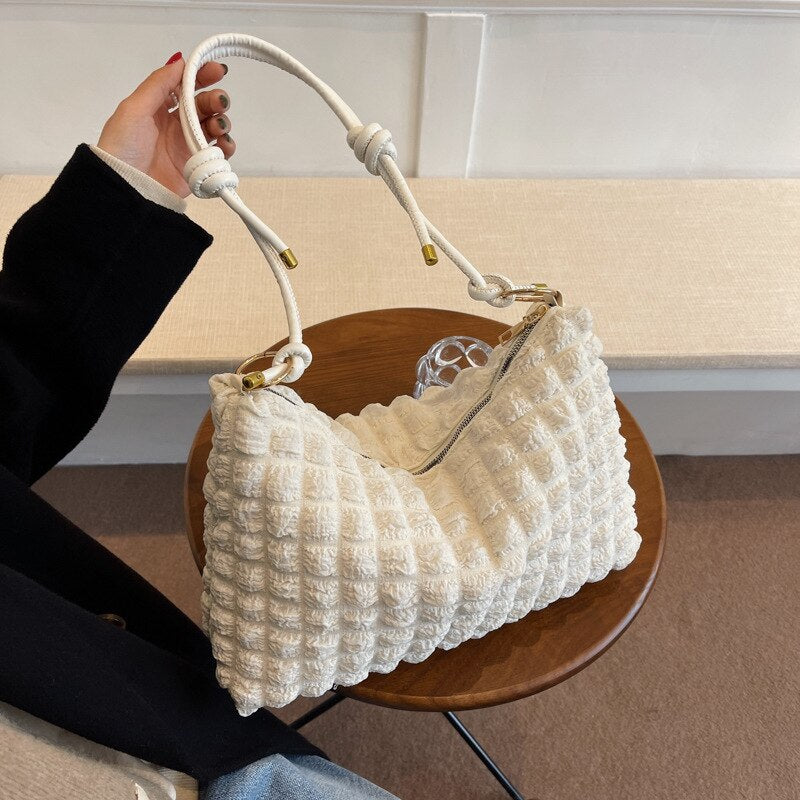 Large capacity small fresh diamond underarm bag Ladies&#39; new trendy pleated simple portable shoulder bag handbags women bags