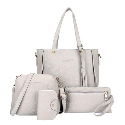 Summer New 4-Pack Women Wallet and Handbag Set Solid Color PU Leather Satchel Bag Shoulder Bag Handbag Trendy Simple Letter Bag