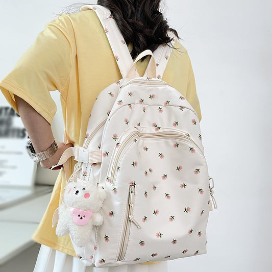 Cute Women Floral Print Laptop Book Bag Trendy Female College Backpack Girl Travel Kawaii School Bag Lady Nylon Backpack Fashion