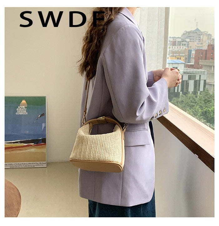 Korean Straw Handbag for Women Shoulder Bags Small Bohemian Woven Beach Bags Summer Female Messenger Bags Casual Totes Beige