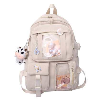 28GD Women Girls Student Cute Backpack Harajuku Japanese Style Aesthetic Multi-Pocket School Bag with Pendant Laptop Book Pack