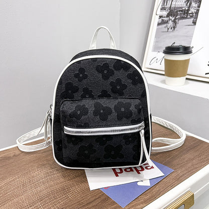 Fashion Flower Print Backpacks for Girls Casual Soft Canvas Student School Bag Female Solid Color Designer Shoulder Rucksack