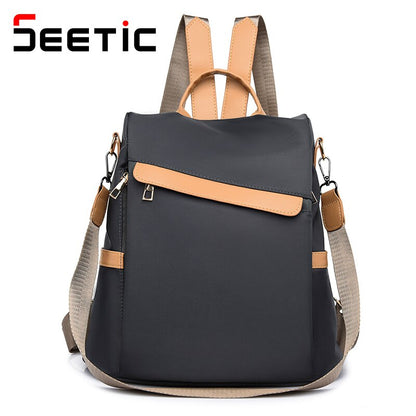 SEETIC Waterproof Oxford Women Backpack Anti-Theft Ladies Travel Bag Solid Color Backpack Female Multifunction Shoulder Bags