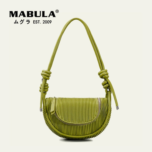 MABULA Pleated Half Moon Women Shoulder Bags Stylish Chic Underarm Bag Elegant Small Tote Handbag Soft Leather Phone Purses