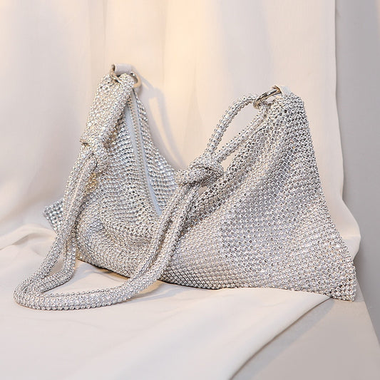 100% Handmade Rhinestone Evening Clutch Silver Sparkling Crystal Evening Wedding Tote Luxury Designer Shoulder Bag