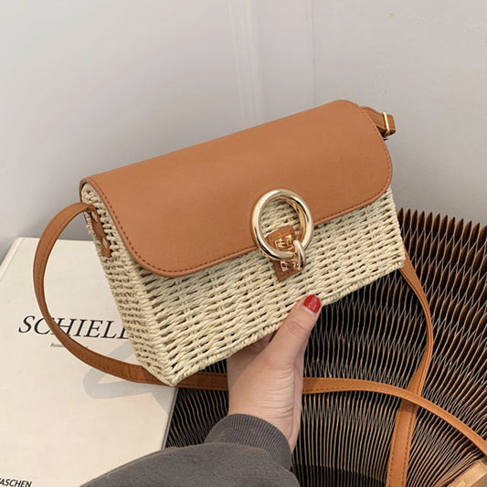 Summer Splicing Straw Suqare Bag For Women Retro Small Shoulder Messenger Bag Fashion Rattan Crossbody Bag Travel Beach Bag sac