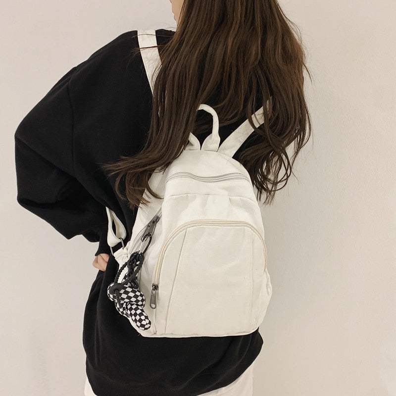 DCIMOR New Canvas Women Backpack Female Solid Color Multifunction Small Backpacks Girl Cool Travel Bag Mini Schoolbag Cute Packs