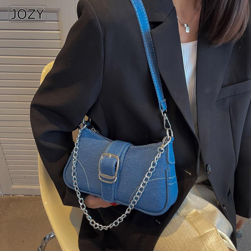 Summer Shoulder Bags For Women Brand Design Denim Casual Underarm Shoulder Bag Lady Blue Canvas Fashion Single Handbag And Purse