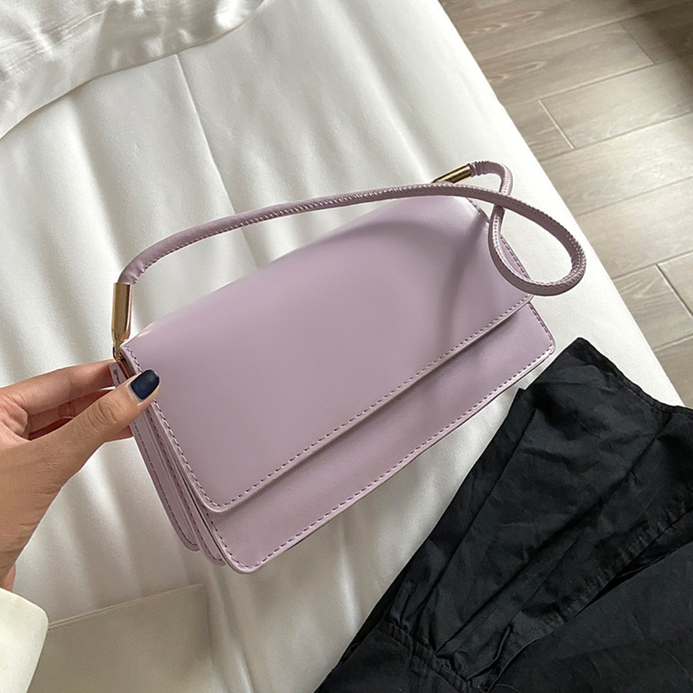 Simple Solid Color Women Shoulder Bags Totes PU Leather Fashion Flap Small Top-Handle Bags Female Casual Underarm Bags Handbags