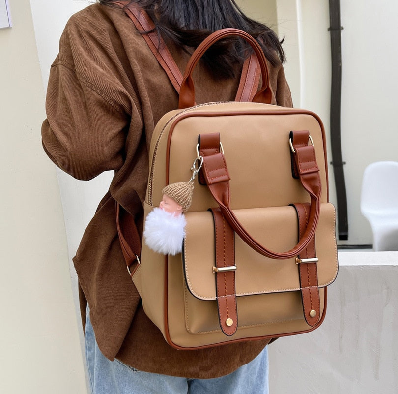 CGCBAG Fashion High Quality Women Leather Backpack Large Capacity Female Student School Bags Casual Preppy Style School Backpack