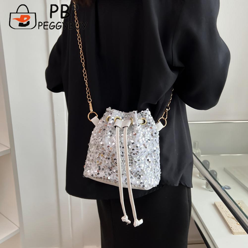 Women Fashion Crossbody Bags Sequins Solid Color Drawstring Messenger Bag Ladies Casual Bags Winter Supplies