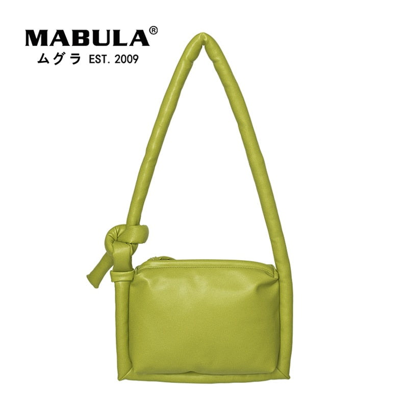 MABULA Simple Down Padded Women Shoulder Bags Knotted Soft Leather Purse Small Tote Handbag Winter Space Pillow Crossbody Bag