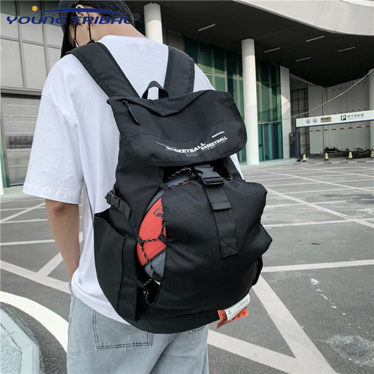 New Korean High Capacity Backpack Street Trend Travel Backbag Fashion Basketball Bag Men Casual Sports College Student Schoolbag