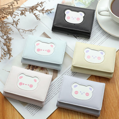 Brand Designer Cute bear Small Three Fold Wallets For Women Soft PU Leather Card Holder Purse Ladies  Fashion Purses Female