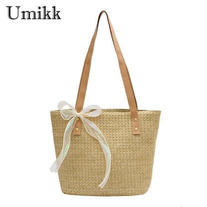 Korean Straw Women Handbag Big Tote Handbag Shopping Pouch Summer Beach Holiday Ladies Shoulder Bag Streetwear