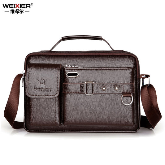 WEIXIER Fashion Men&#39;s Shoulder Bag Business Man Crossbody Bags PU Leather Male Handbag Briefcase Travel Messenger Bag Mens Bag