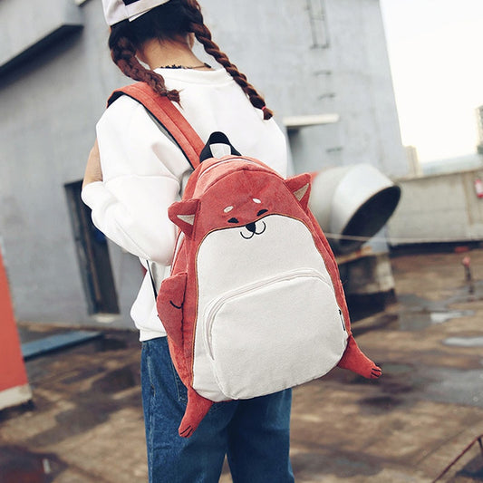 School Backpacks Anime For Teenagers Girls Cute Designer Corduroy Animal Fox Dog Shape Schoolbag Student Backpack