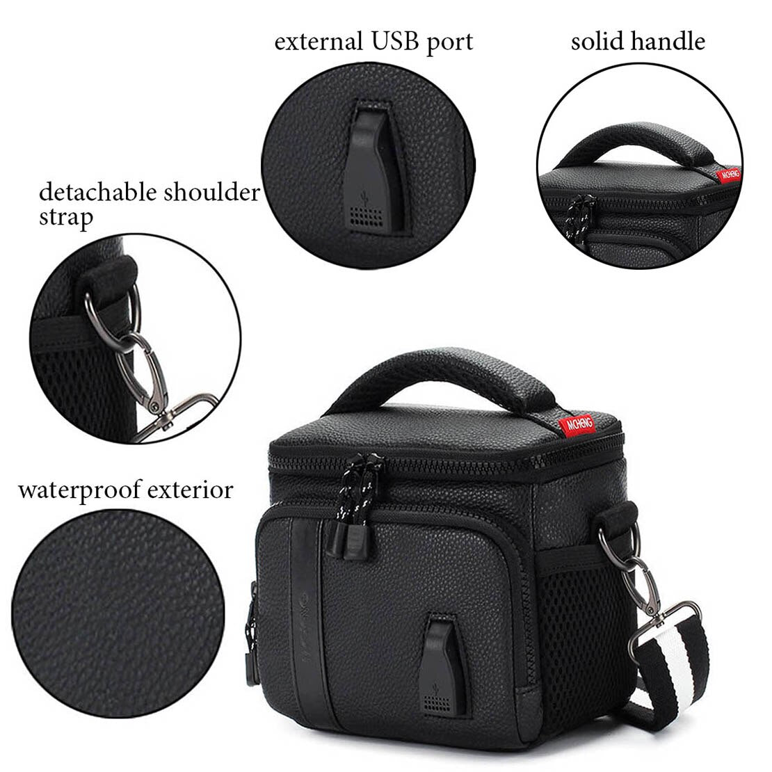 MCHENG Shock Resistant Camera Bag with Convenient USB Charging Port Crossbody Digital Camera Case