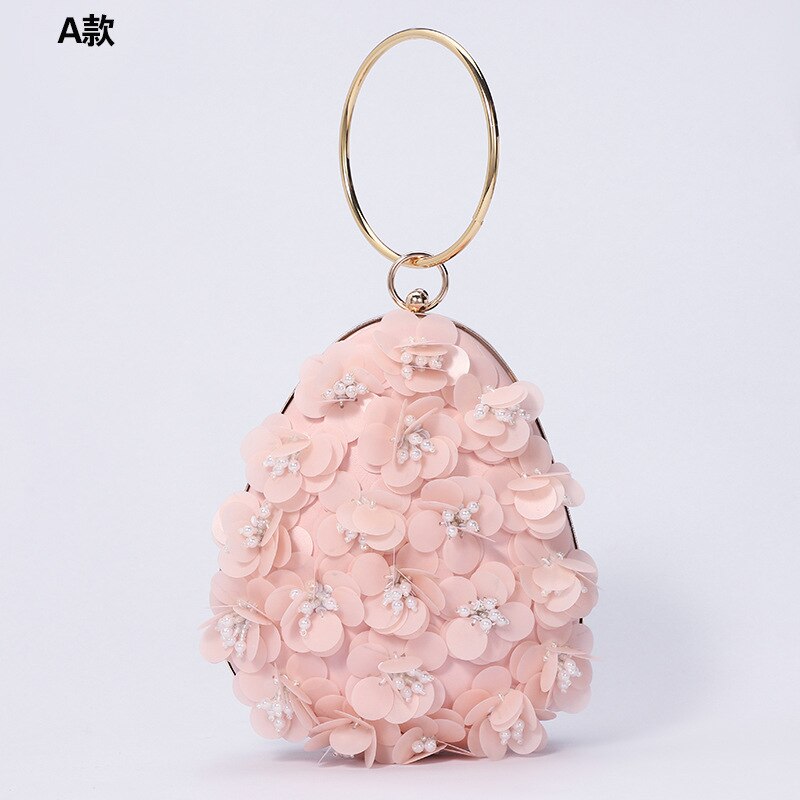 Evening Bag New Handmade Beaded Three-dimensional Flower Sequins Pink Series Partypurse