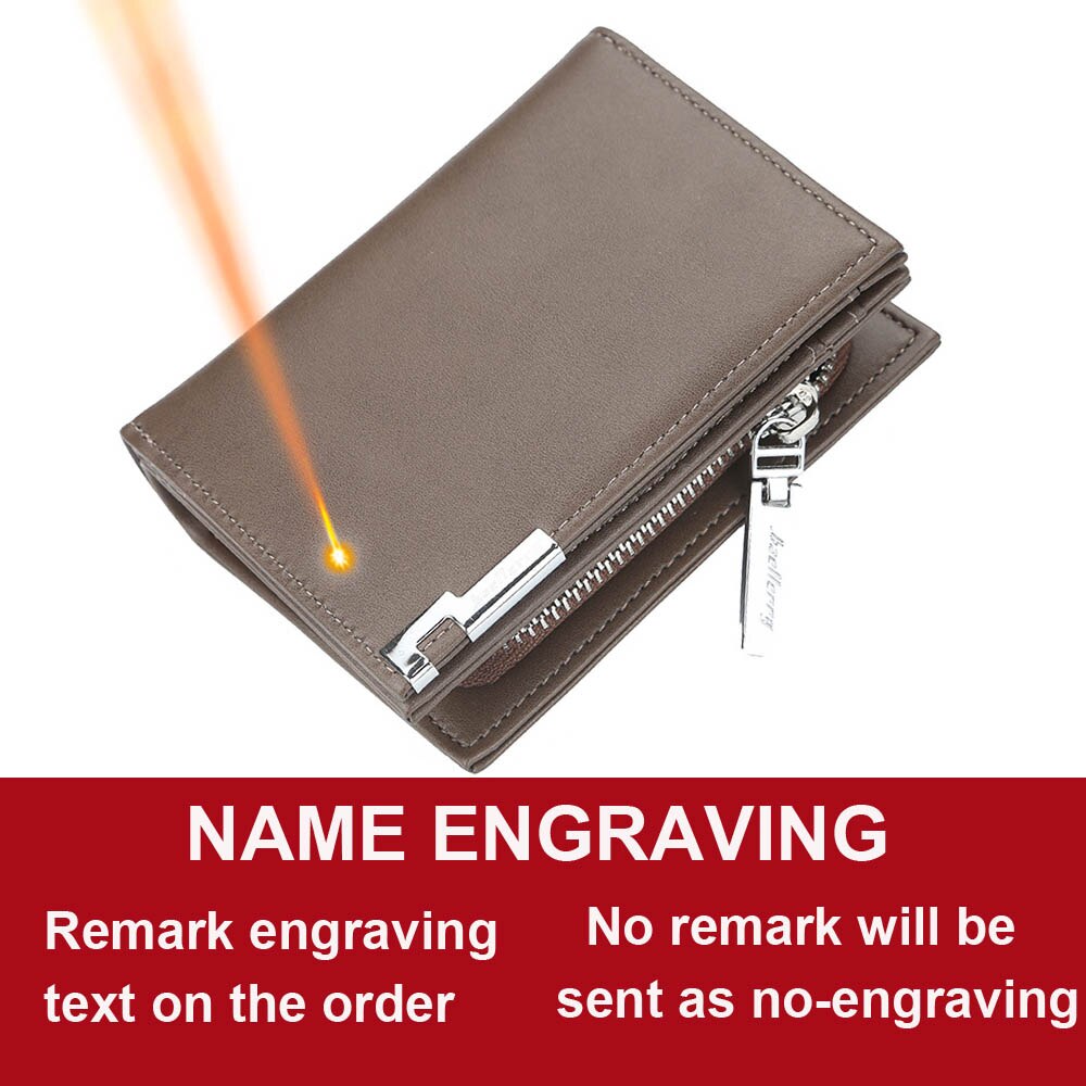Baellerry Classic Men Wallet Name Engrave Card Holders Men Purse Zipper Short High Quality Business Male Purse