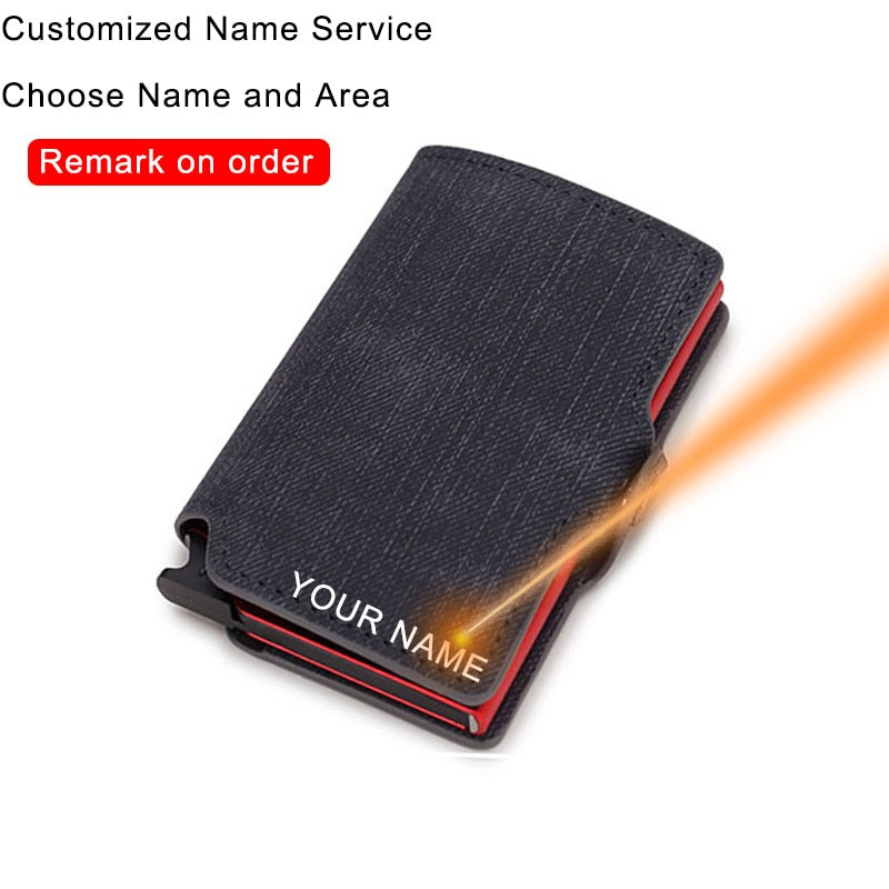 DIENQI Carbon Fiber Card Holders Wallets Men Brand Leather Mini Slim Wallet Money Bag Metal RFID Women Thin Small Smart Vallet