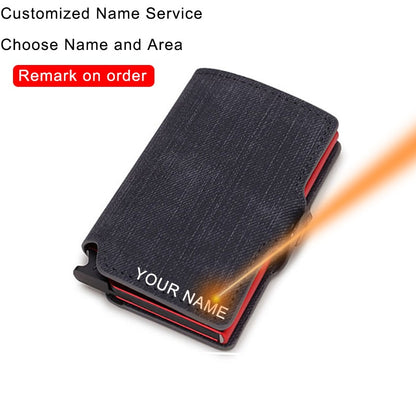 DIENQI Carbon Fiber Card Holders Wallets Men Brand Leather Mini Slim Wallet Money Bag Metal RFID Women Thin Small Smart Vallet