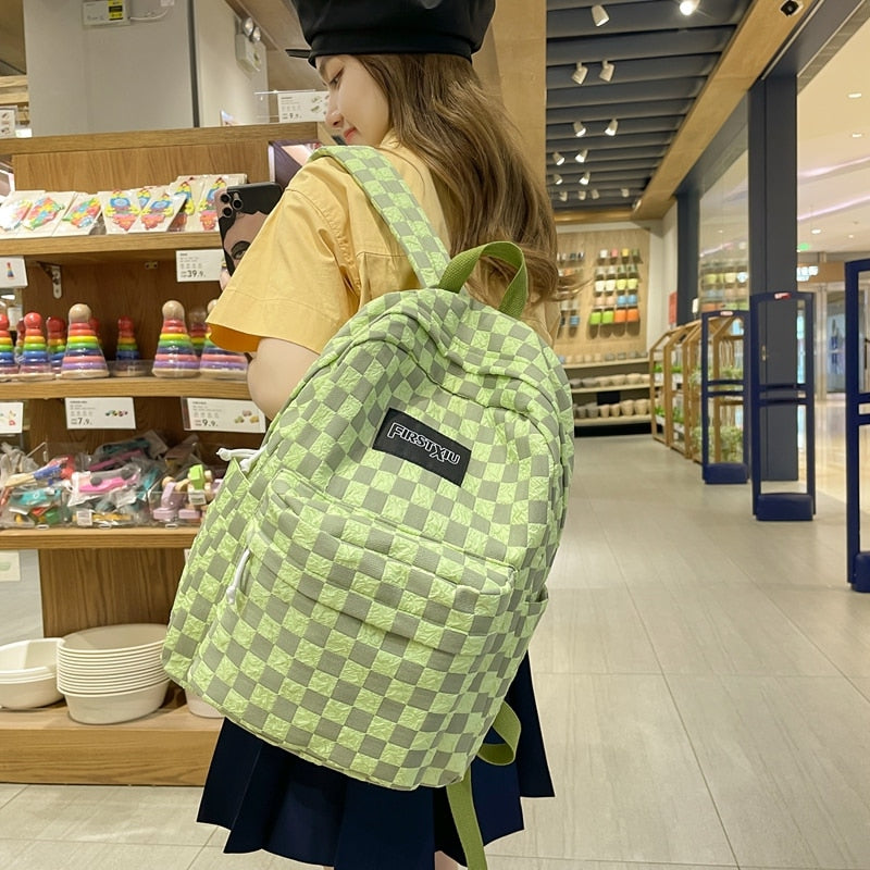 DCIMOR New Plaid Women Backpack Kawaii Girl Nylon Travel Bag Fashion Waterproof Bookbag College Students Cool Schoolbag Mochilas