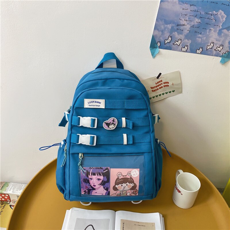 Transparent Pocket Nylon Women Backpack Fashionable Girl Buckled Travel Bag Female Cool Back Pack Student Lady Schoolbag Bookbag