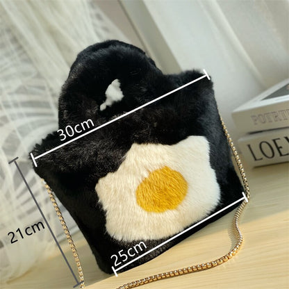 Funny Egg Design Chain Handbag for Women Winter Soft Shoulder Handbags Women&#39;s Travel Totes Ladies Handbag Purses and Crossbody