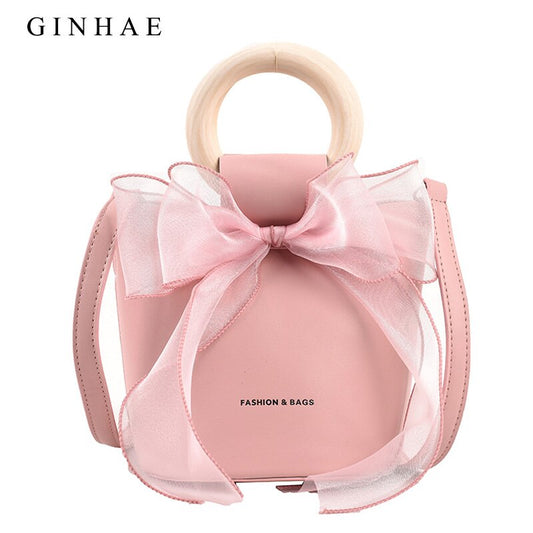 Cute Muslin Bow Women Bag Luxury Brand Design Female Pu Leather Handbags Mini Small Shoulder Crossbody Bags For Ladies Party Sac