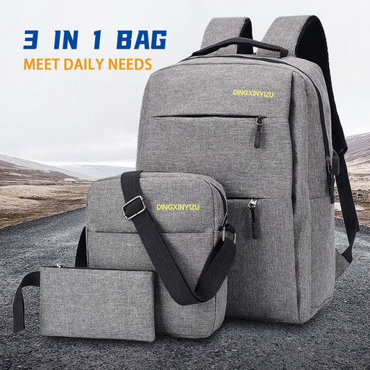 3Pcs Backpack Set 20.8L Backpack 15.6-inch USB Charging Laptop Office Bag Waterproof Shoulder Bag Pen Bag For Camping Travel