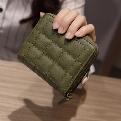 Geestock Fashion Organ Card Holder Wallets for Women Lingge Short    Purse Simple Generous Ladies Zipper Wallet Credit Holders