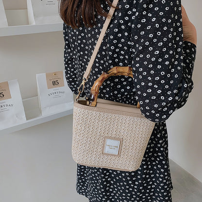 Women&#39;s Bag Straw Beach Shoulder Bag Ladies Summer Bamboo Handbag Fashion Luxury Designer Crossbody Bag High Quality Casual Tote