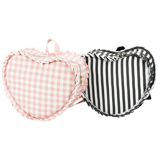 Hot Cute Waterproof Nylon Heart Backpacks Mini Ruffle Plaid Backpack Love Heart Shape Backpack  For Teenager Girls Book Bag