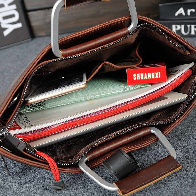 Luxury Business Briefcase Male High-quality Crazy Horse PU Leather Crossbody Shoulder Bag Men Laptop Bag Man Handbag Briefcases
